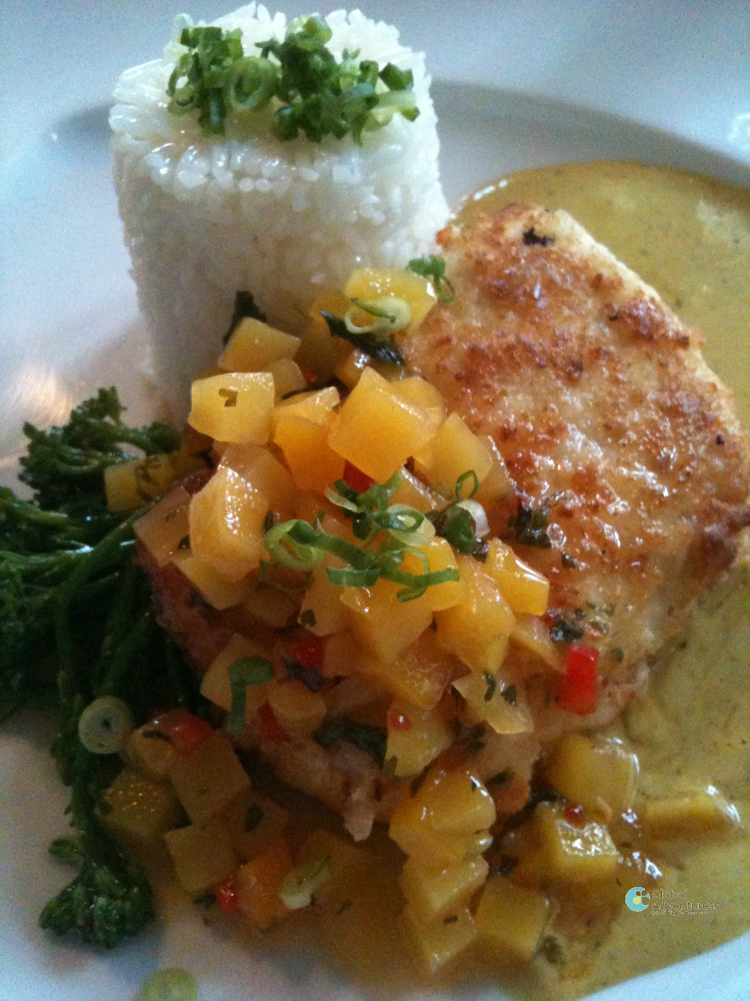 Recipe:  Halibut Baked in Macadamia Nuts with Coconut Curry & Mango Chutney
