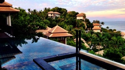 Our luxury villas were built into a hillside that looked out to the Gulf of Thailand with spectacular views.  This resort looks out to stunning vistas, private villas.  The Rainforest Spa Treatment is a one-of-a-kind experience, and the Thai cuisine is delicious - a perfect retreat!
