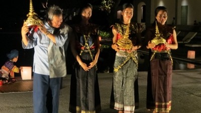 We were invited for an elegant dinner and Laotian music and dance performance at the Amantaka Courtyard.  During our visit, we met Prince Tiao Nithakhong Somsanith, a royal descendant of the last viceroy of Laos.  Tiao Nith is now the Cultural and Artistic Advisor for Amantaka, and considered one of the few skilled in the ancient art of Laotian gold-thread embroidery.  During an afternoon tea with Tiao Nith, he expressed his primary focus to revive the Laotian arts culture and teach the younger generation the arts of ancient dancing, music, embroidery and the value to preserve their cultural identity.  It’s inspiring to see Tiao Nith’s artwork, which shows why he is a multi-talented world recognized artist.
